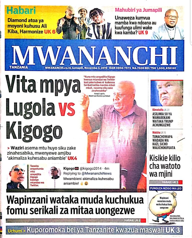 Magazeti ya Tanzania ya leo Jumapili 03 ,Novemba 2019