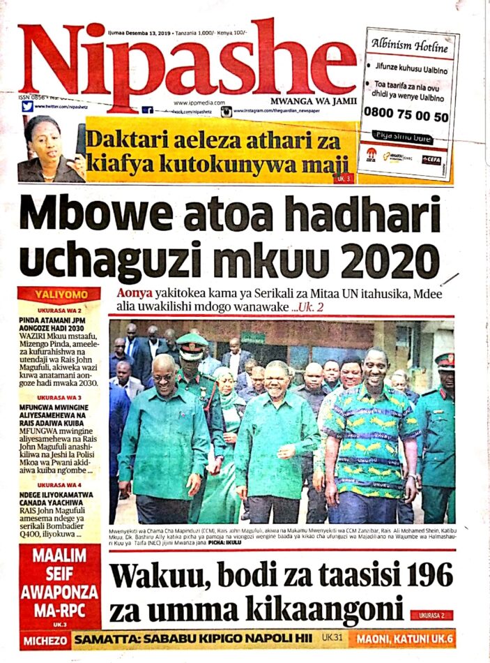 Magazeti ya Tanzania ya leo 13,Desemba 2019