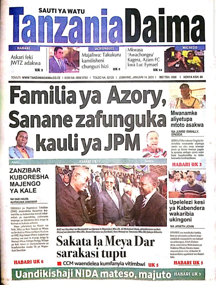 Magazeti ya leo ya Tanzania 14,Januari 2020