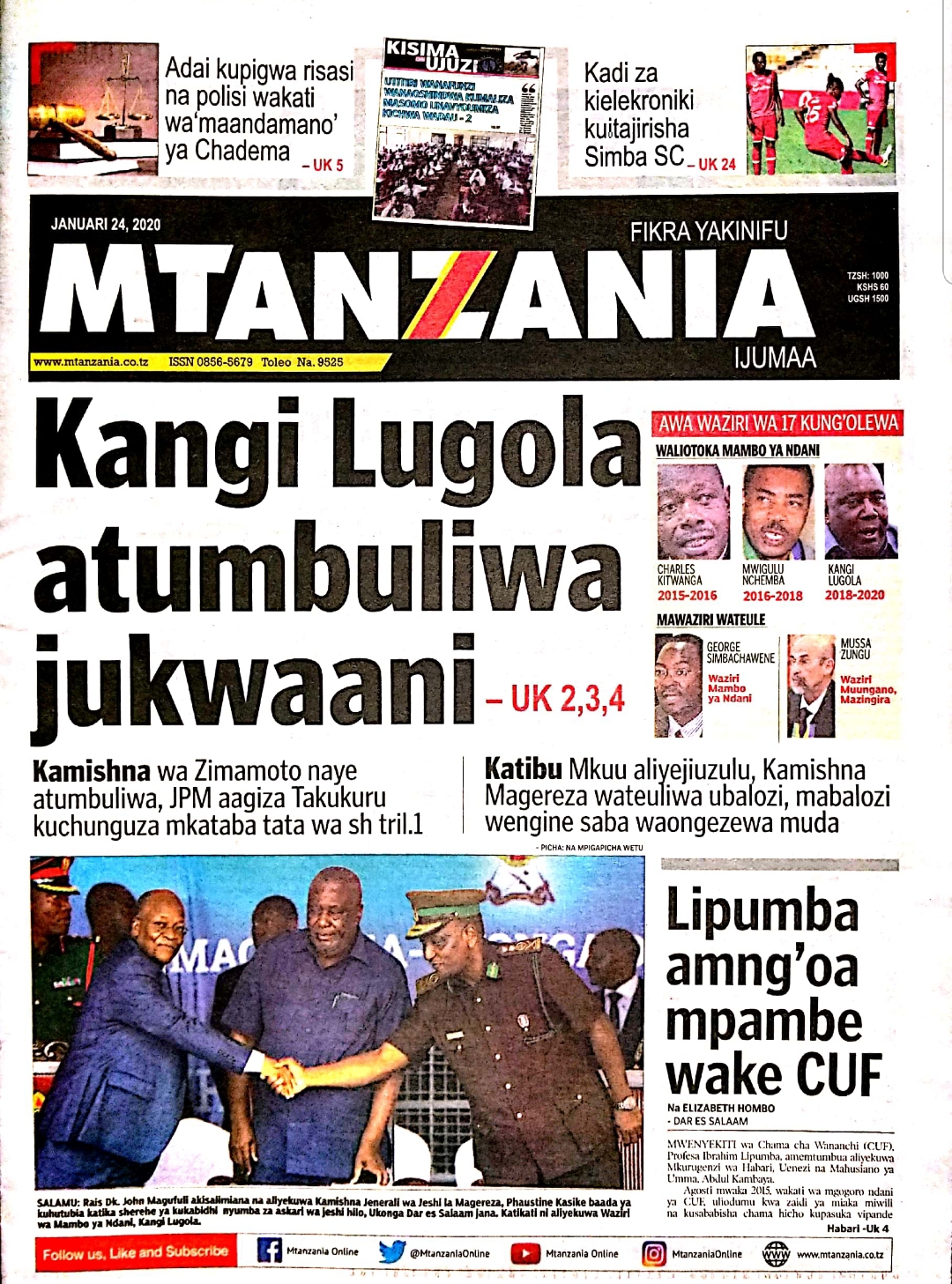 Magazeti ya Tanzania ya leo 24,Januari 2020