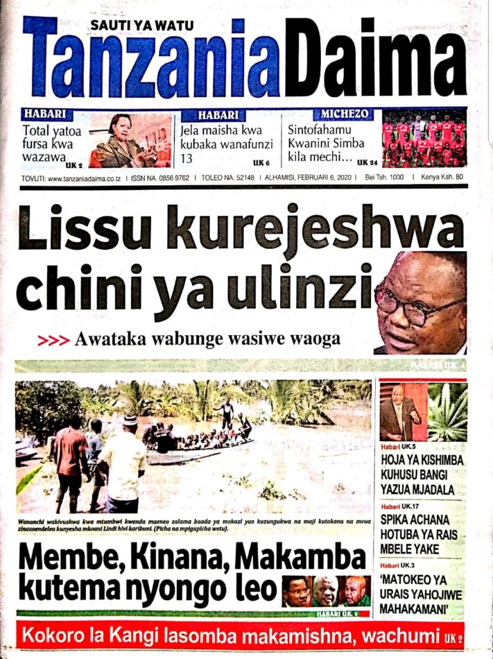 Habari kubwa za Magazeti ya Tanzania leo February 6, 2020