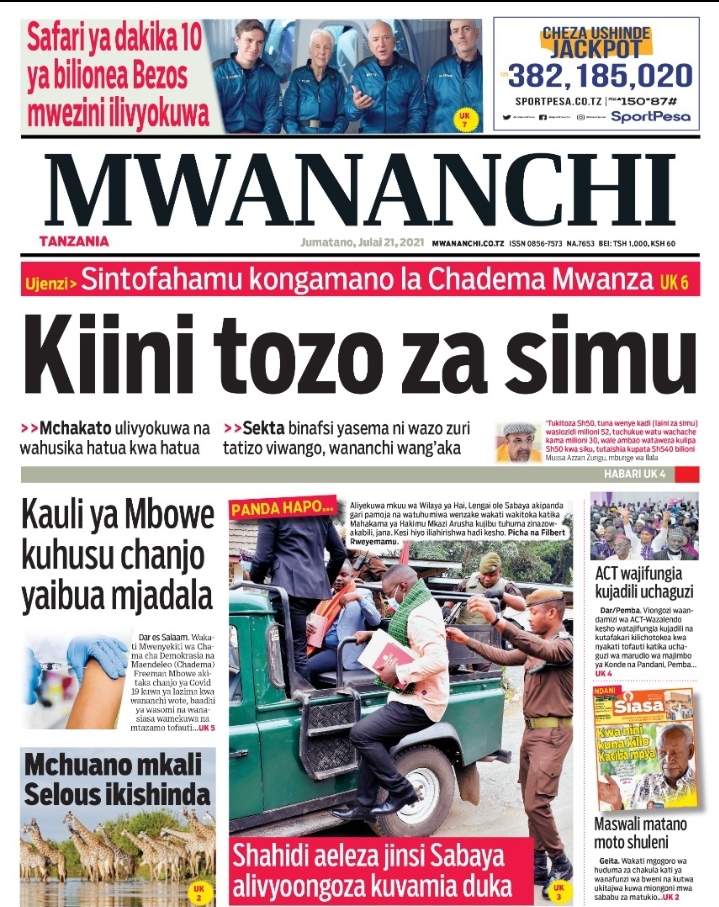 Magazeti Ya Leo July 21 2021 - Headlines Of Tanzania Newspapers