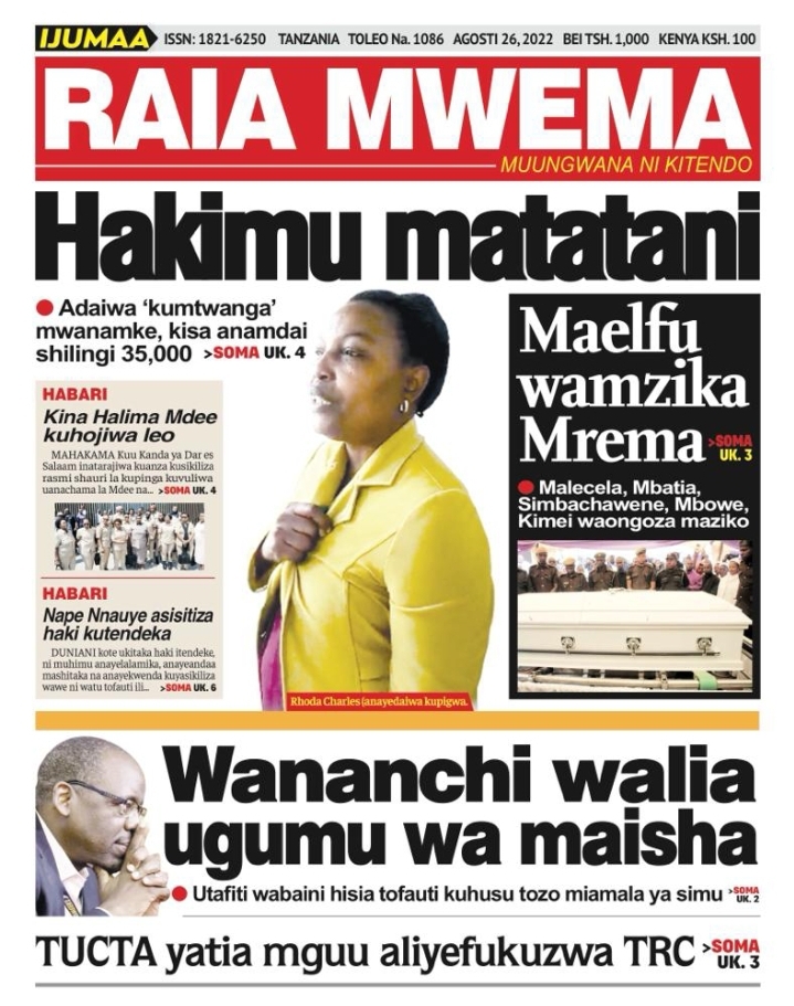 Habari Kubwa Za Magazeti Ya Tanzania Leo August 26, 2022 - Millard Ayo