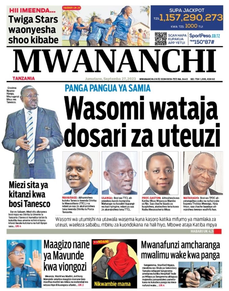 Habari kubwa za Magazeti ya Tanzania leo September 27, 2023